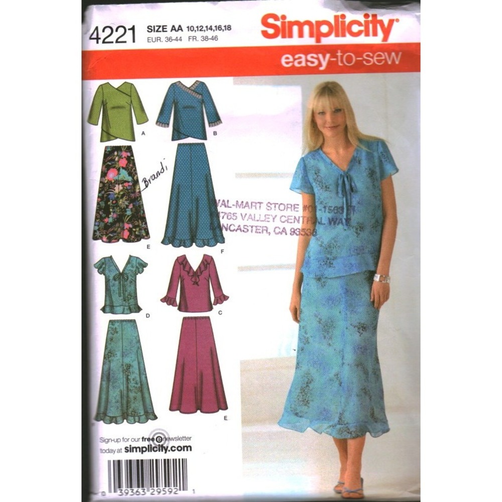 Simplicity 4221 Sewing Pattern Misses Womens Skirts Pullover Tops Size 10-18 AA